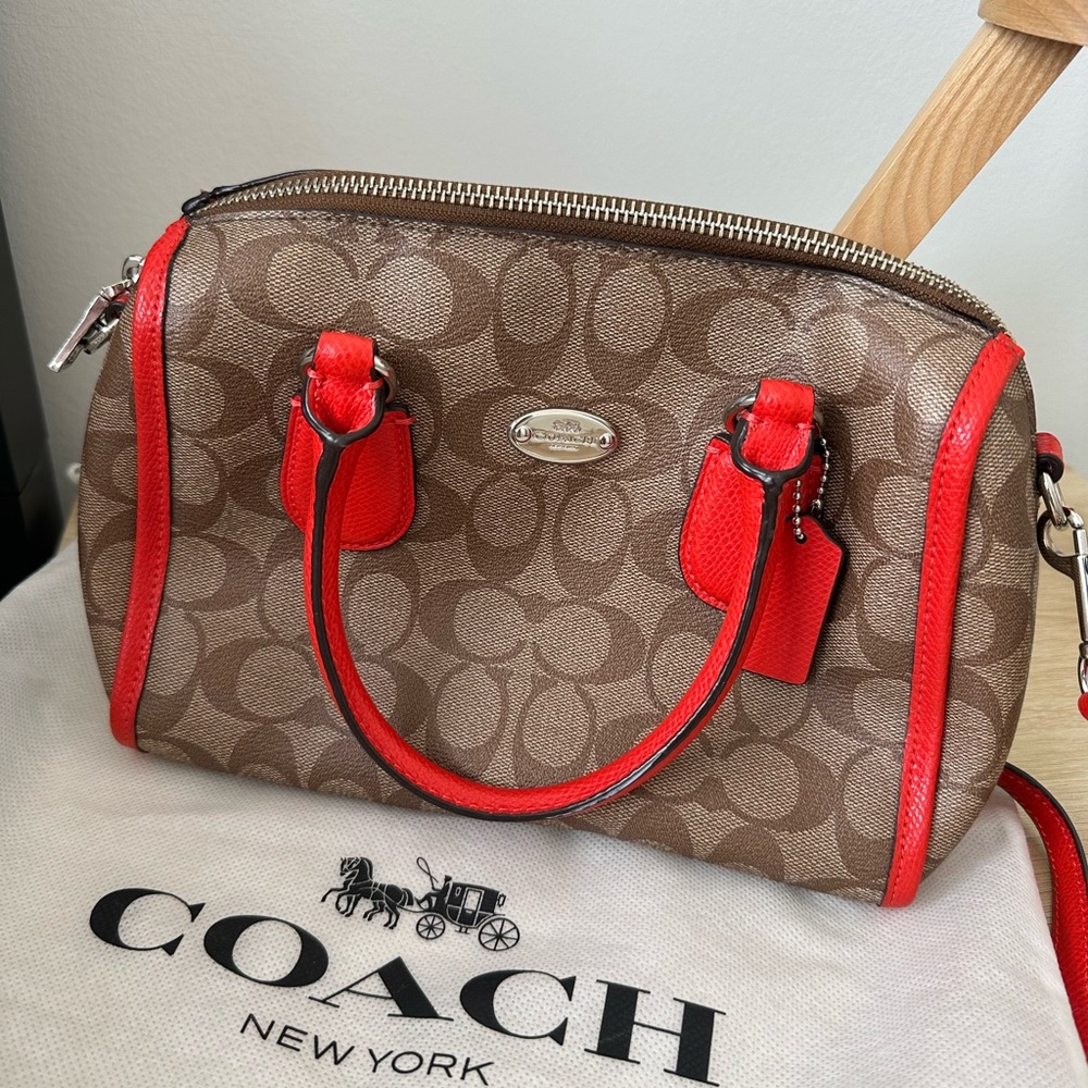 Coach Brown and Red Signature Satchel